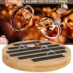 Bambu runda ringar hållare bricka visar tallrik smyckesorganisatör display för butik