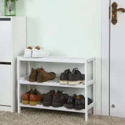 Bambu skohylla / förvaringsställe - Vit 70x55x26 cm