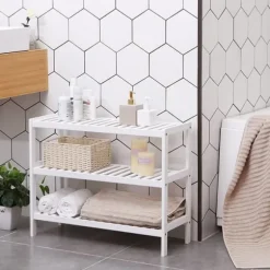 Bambu skohylla / förvaringsställe - Vit 70x55x26 cm