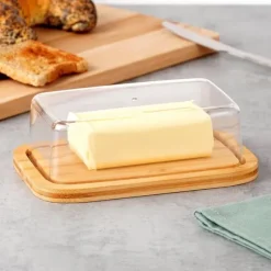 Bambu smör skål köksbehållare för smör förvaring