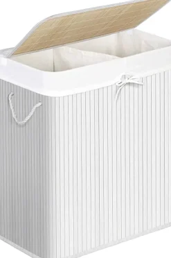 Bambu tvättkorg - tvättställ med 2 fack - bricka - med lock - 100 l