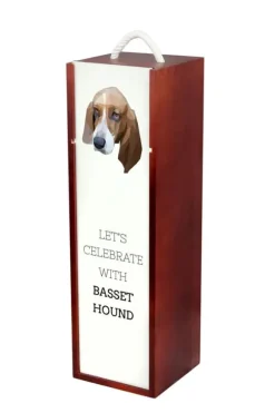 Basset Hound - en geometrisk låda med ett foto och en inskription för Art-Dog-vin