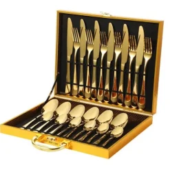 Bestick - TD® - 24-delarsset - Guldiga - Rostfritt Stål - Modern Design