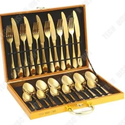 Bestick - TEKNISK RABATT - Set med 24 delar - Guld rostfritt stål - För 6 personer - Elegant