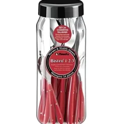 Bestickset - AMEFA - Bistrosortiment - 24 delar - Röd - Rostfritt stål och polypropen