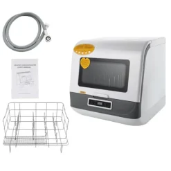 Bänkdiskmaskin DWS-T05, portabel mini, vit, 220V 800W, med vattenslang