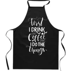 Bomullssvart FÖRKLÄDE MED TRYCK KAFFE kök KAFFE dam herr