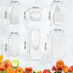 Borner Mandolin V3 Special | 7-delat set | 5 skärtjocklekar | Lämplig som pommes fritesskärare | BPA-fri och rostfri | Vit