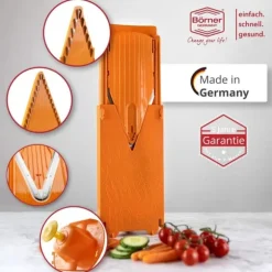Borner Mandolin V3 Special | 7-delat set | 5 skärtjocklekar | Lämplig som pommes fritesskärare | BPA-fri och rostfri | orange