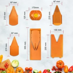 Borner Mandolin V3 Special | 7-delat set | 5 skärtjocklekar | Lämplig som pommes fritesskärare | BPA-fri och rostfri | orange