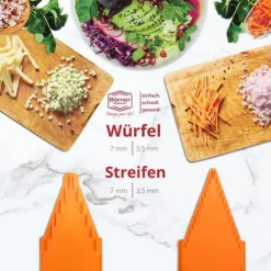 Borner Mandolin V3 Special | 7-delat set | 5 skärtjocklekar | Lämplig som pommes fritesskärare | BPA-fri och rostfri | orange