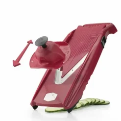 Borner V5 PowerLine Plus set grönsaksskärare, frukt- och grönsaksskärare med frukthållare, skivinsats, skalare, 10 typer av snitt, 6-delat set, röd