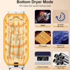 Bärbar Torktumlare Uten 600 W Elektrisk Avtagbar med Timer