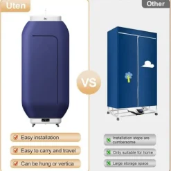 Bärbar Torktumlare Uten 600 W Elektrisk Avtagbar med Timer