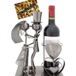 Brubaker - Vinflaska - Nygift Par - Bröllop - Metall - Grattokort Inkluderat - Original Gåva Idé - Dekorativt Objekt