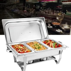 Buffévärmare Chafing Dish - Rektangulär Matvärmare - 3 Fack 3×3 L (9 L) - Rostfritt Stål - För Catering & Buffé