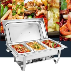 Buffévärmare Chafing Dish - Rektangulär Matvärmare - 3 Fack 3×3 L (9 L) - Rostfritt Stål - För Catering & Buffé