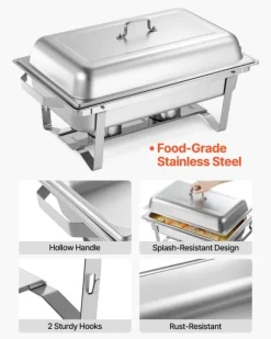 Buffévärmare Varmhållningsfat - Rektangulär 4-pack 9,91 L - Rostfritt Stål - Lock & Bränslehållare - 2 Mattänger - För Buffé, Fest, Bröllop - Silver | CDON