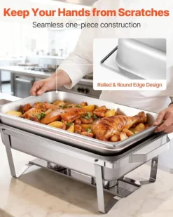 Buffévärmare Varmhållningsfat - Rektangulär 4-pack 9,91 L - Rostfritt Stål - Lock & Bränslehållare - 2 Mattänger - För Buffé, Fest, Bröllop - Silver | CDON