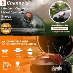 0-380°C smart Bluetooth matlagningstermometer med 2 sonder, grilltermometer med app-kontroll, avtagbar design