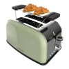 Cecotec Steel toaster with double short slot, 850 W power, and warming rack.