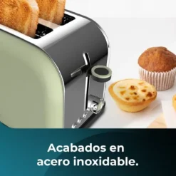 Cecotec Steel toaster with double short slot, 850 W power, and warming rack.