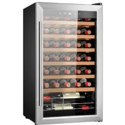 Cecotec Wine cooler with 34-bottle capacity and high-performance compressor cooling system. Adjustable temperature and interior LED light.
