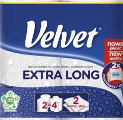 Cellulosahanddukar i rulle VELVET The Longest, 2-lagers, 90 ark, 2 st., vita 100 % cellulosa VLK-5110082