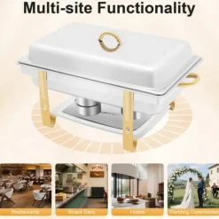 Chafing Dish - Buffévärmare - 9 L Kapacitet - Rostfritt Stål - 2 Brännarhållare - För fast alkohol/bio-olja - 63x35x32 cm - Silver/Guld