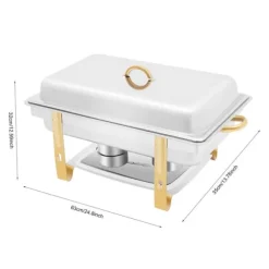Chafing Dish - Buffévärmare - 9 L Kapacitet - Rostfritt Stål - 2 Brännarhållare - För fast alkohol/bio-olja - 63x35x32 cm - Silver/Guld