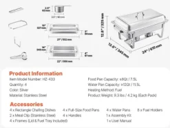 Chafing Dish, 8 Qt kapacitet, rostfritt stål konstruktion,4 paket