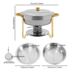 Chafing Dish Bufféset - Buffévärmare - 4 delar - 4,5 L per kärl - För fest & bröllop - Guld