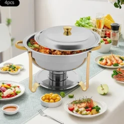 Chafing Dish Bufféset - Buffévärmare - 4 delar - 4,5 L per kärl - För fest & bröllop - Guld
