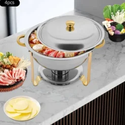 Chafing Dish Bufféset - Buffévärmare - 4 delar - 4,5 L per kärl - För fest & bröllop - Guld