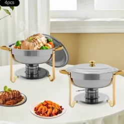 Chafing Dish Bufféset - Buffévärmare - 4 delar - 4,5 L per kärl - För fest & bröllop - Guld