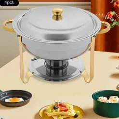 Chafing Dish Bufféset - Buffévärmare - 4 delar - 4,5 L per kärl - För fest & bröllop - Guld