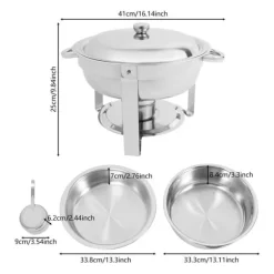 Chafing Dish Bufféset - Buffévärmare - 4 delar - 4,5 L per behållare - För fest & bröllop - Silver