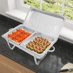 Chafing Dish Bufféset - 2-fack Matvärmare/Serveringskärl - Rostfritt Stål - För Catering, Bröllop & Event - Silver