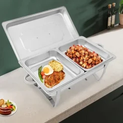 Chafing Dish Bufféset - 2-fack Matvärmare/Serveringskärl - Rostfritt Stål - För Catering, Bröllop & Event - Silver