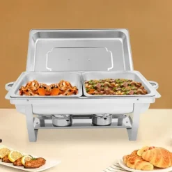 Chafing Dish Bufféset - 2-fack Matvärmare/Serveringskärl - Rostfritt Stål - För Catering, Bröllop & Event - Silver