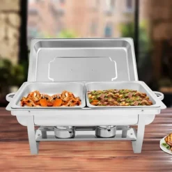 Chafing Dish Bufféset - 2-fack Matvärmare/Serveringskärl - Rostfritt Stål - För Catering, Bröllop & Event - Silver