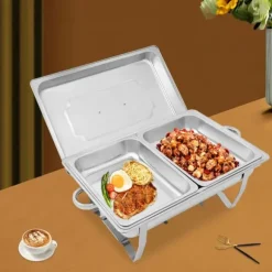 Chafing Dish Bufféset - 2-fack Matvärmare/Serveringskärl - Rostfritt Stål - För Catering, Bröllop & Event - Silver