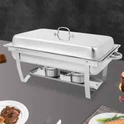 Chafing Dish Bufféset - 2-fack Matvärmare/Serveringskärl - Rostfritt Stål - För Catering, Bröllop & Event - Silver