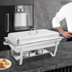 Chafing Dish Bufféset - 2-fack Matvärmare/Serveringskärl - Rostfritt Stål - För Catering, Bröllop & Event - Silver