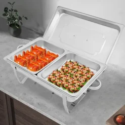 Chafing Dish Bufféset - 2-fack Matvärmare/Serveringskärl - Rostfritt Stål - För Catering, Bröllop & Event - Silver