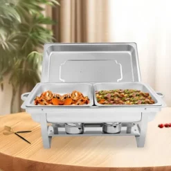 Chafing Dish Bufféset - 2-fack Matvärmare/Serveringskärl - Rostfritt Stål - För Catering, Bröllop & Event - Silver