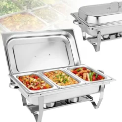 Chafing Dish, 9L Total Kapacitet, Rostfritt Stål, Elegant Design