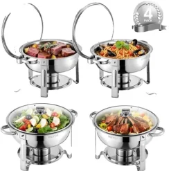 Chafing Dish, Rostfritt Stål, Idealisk för Evenemang,4 pack silver