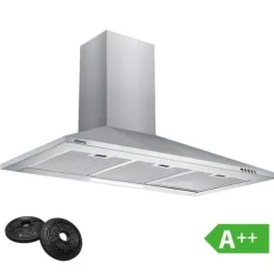 CIARRA Kåpa 90cm A++ 370 m³/h 3 hastigheter Evakuering & återvinning med 2st kolfilter i rostfritt stål