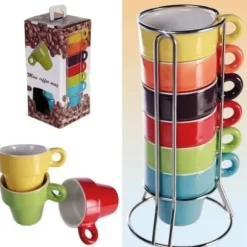 Coffert 6 Espresso-koppar - OUT OF THE BLUE - Keramik - Metallstöd - Varierade färger - Samtida design